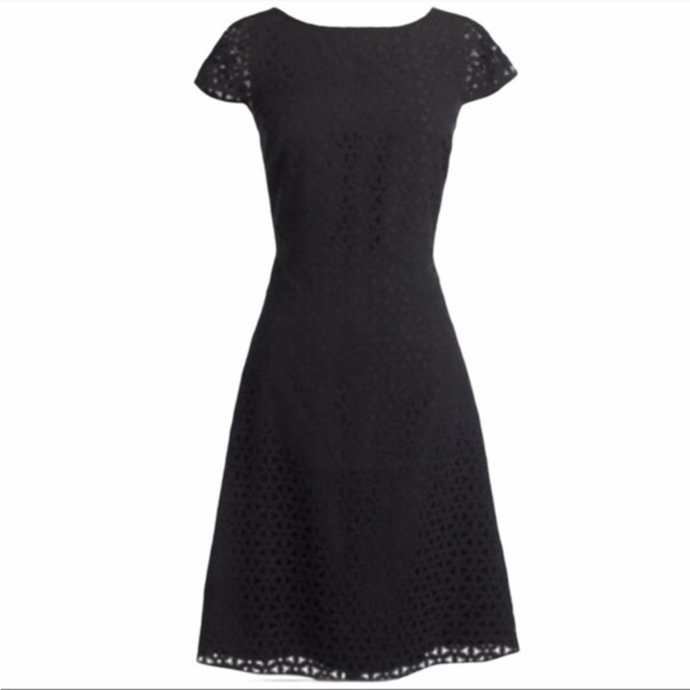J. CREW Floral Laser-cut Cap Sleeve Dress Black size 2